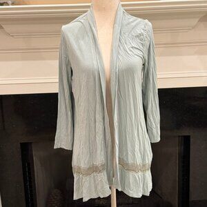 🌿 Soma Seafoam Green Open Front Cardigan with Lace Trim – Size Small
